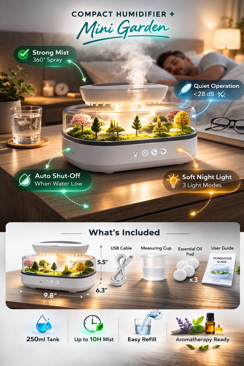 Raindrop Ultrasonic Aroma Humidifier with Ambient Light